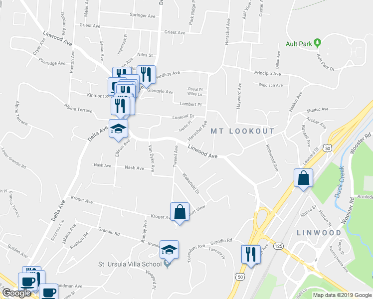 map of restaurants, bars, coffee shops, grocery stores, and more near 884 Zan Court in Cincinnati