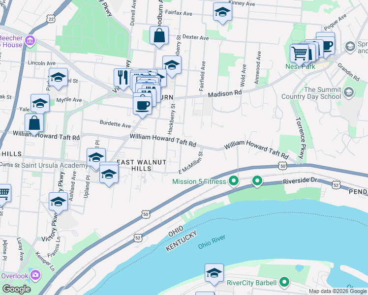 map of restaurants, bars, coffee shops, grocery stores, and more near 2538 Cleinview Avenue in Cincinnati