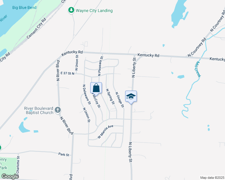 map of restaurants, bars, coffee shops, grocery stores, and more near 3407 North Spring Street in Independence