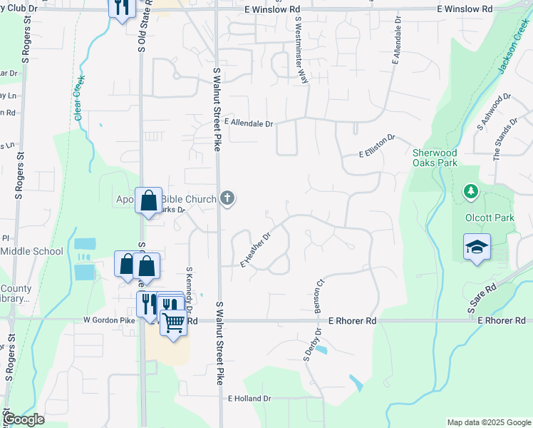 map of restaurants, bars, coffee shops, grocery stores, and more near 3878 S Laurel Ct in Bloomington
