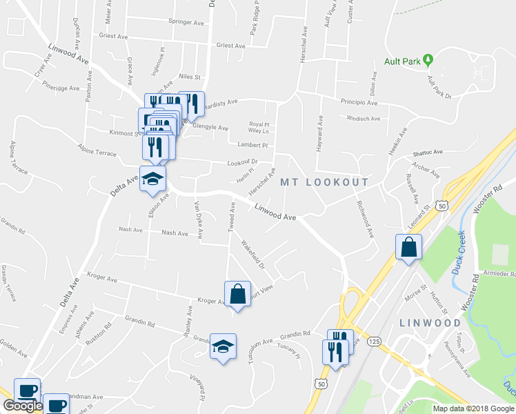 map of restaurants, bars, coffee shops, grocery stores, and more near 3435 Linwood Avenue in Cincinnati