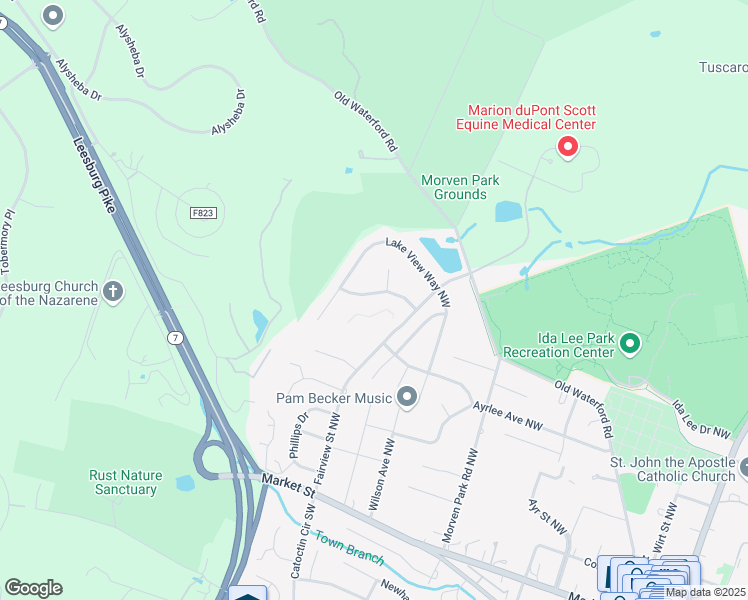 map of restaurants, bars, coffee shops, grocery stores, and more near 310 Locust Knoll Drive Northwest in Leesburg