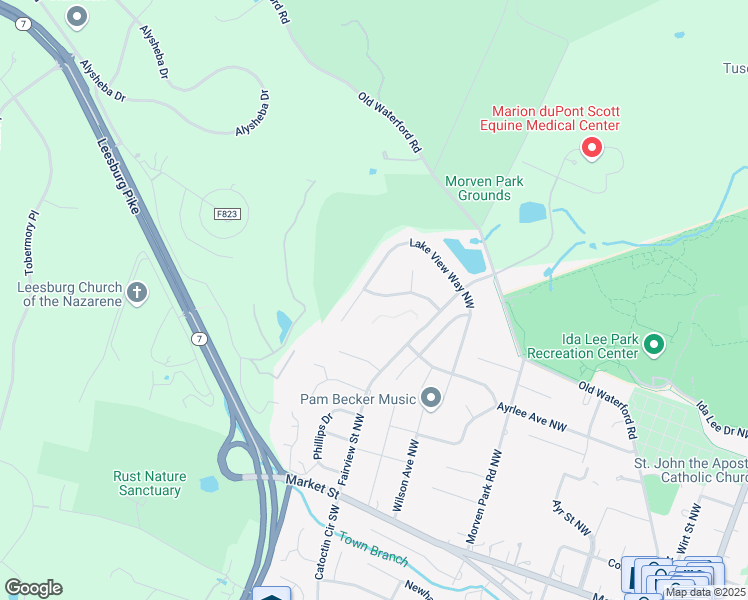 map of restaurants, bars, coffee shops, grocery stores, and more near 316 Locust Knoll Drive Northwest in Leesburg