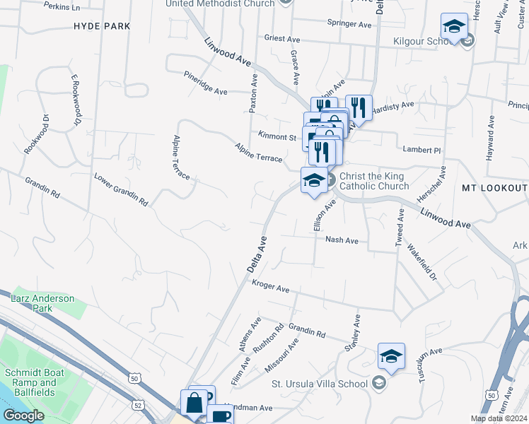 map of restaurants, bars, coffee shops, grocery stores, and more near 746 Delta Avenue in Cincinnati
