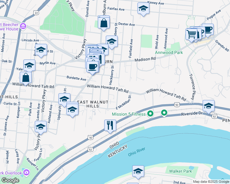 map of restaurants, bars, coffee shops, grocery stores, and more near 2538 Cleinview Avenue in Cincinnati