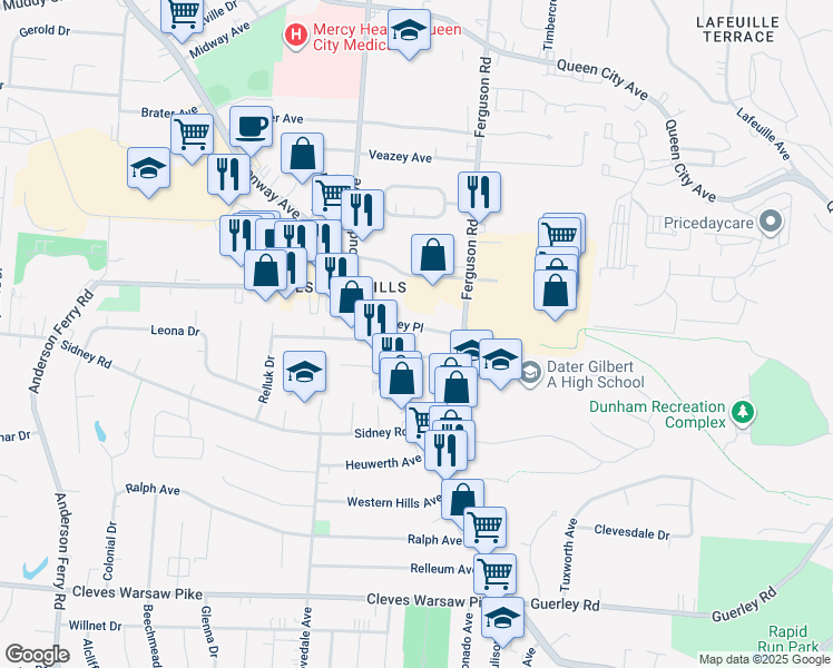 map of restaurants, bars, coffee shops, grocery stores, and more near 4938 Ferguson Place in Cincinnati