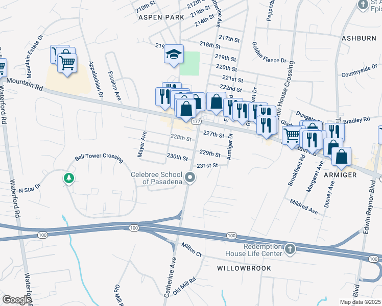 map of restaurants, bars, coffee shops, grocery stores, and more near 8082 Catherine Avenue in Pasadena