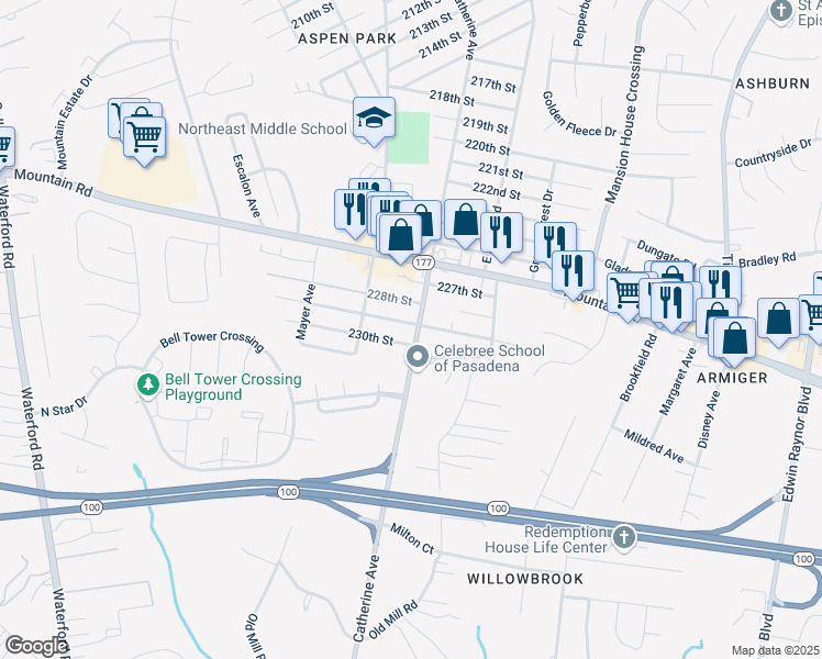 map of restaurants, bars, coffee shops, grocery stores, and more near 8082 Catherine Avenue in Pasadena