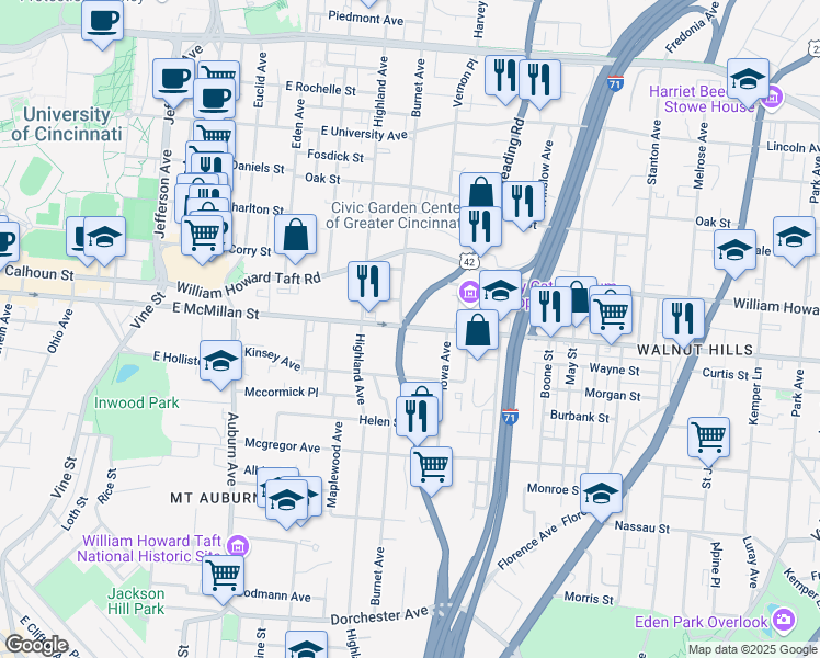 map of restaurants, bars, coffee shops, grocery stores, and more near 2426 Reading Road in Cincinnati