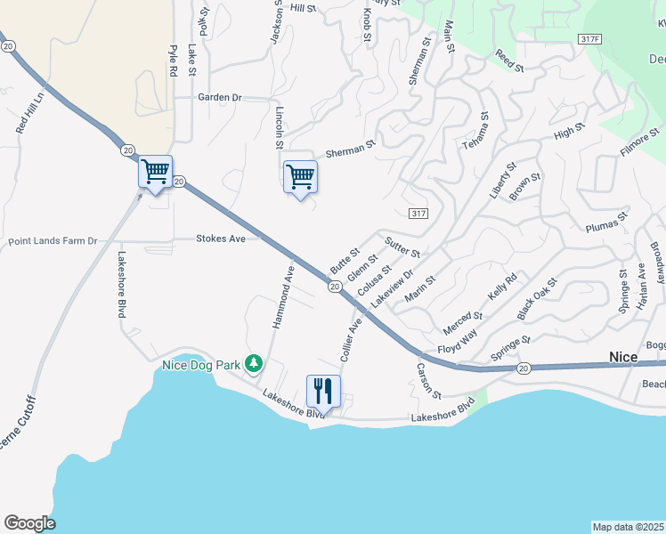 map of restaurants, bars, coffee shops, grocery stores, and more near 6989 Butte Street in Nice