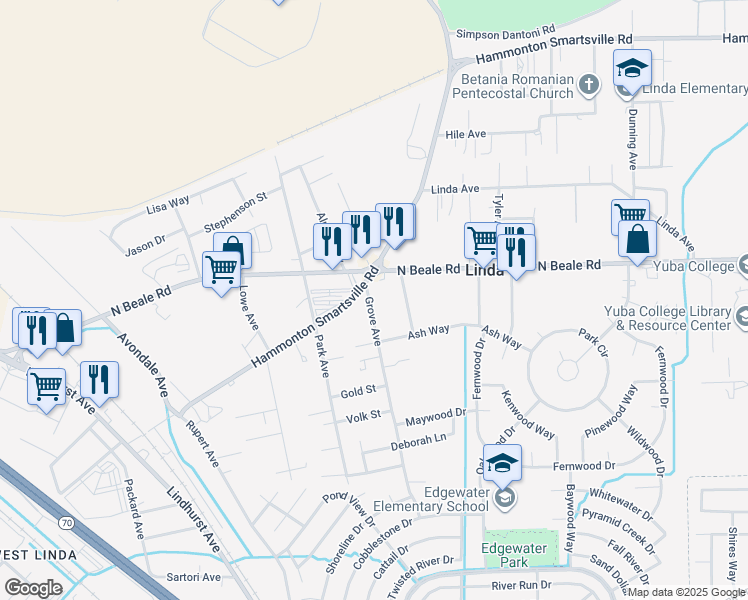 map of restaurants, bars, coffee shops, grocery stores, and more near 5939 Grove Avenue in Marysville