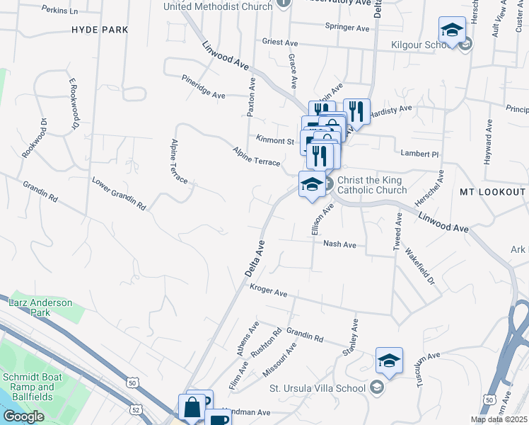 map of restaurants, bars, coffee shops, grocery stores, and more near 759 Delta Avenue in Cincinnati