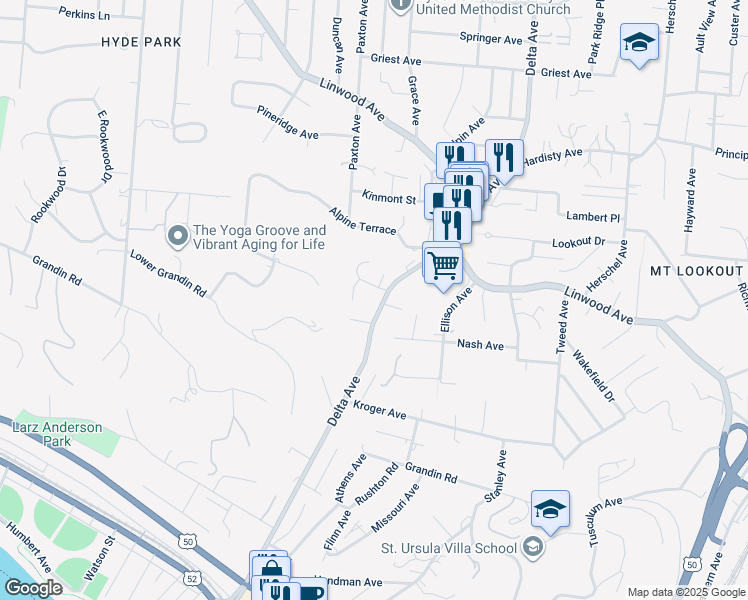 map of restaurants, bars, coffee shops, grocery stores, and more near 759 Delta Avenue in Cincinnati