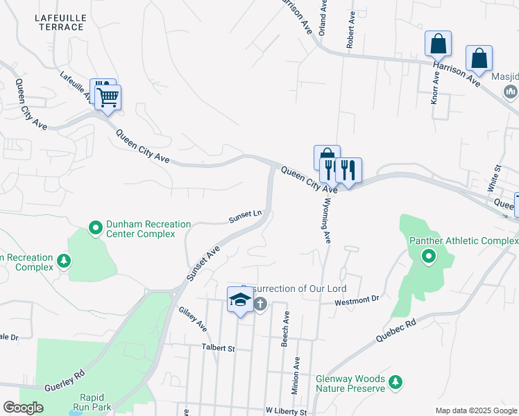 map of restaurants, bars, coffee shops, grocery stores, and more near 2024 Sunset Avenue in Cincinnati