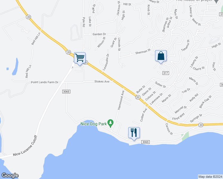 map of restaurants, bars, coffee shops, grocery stores, and more near 6965 Hammond Avenue in Upper Lake
