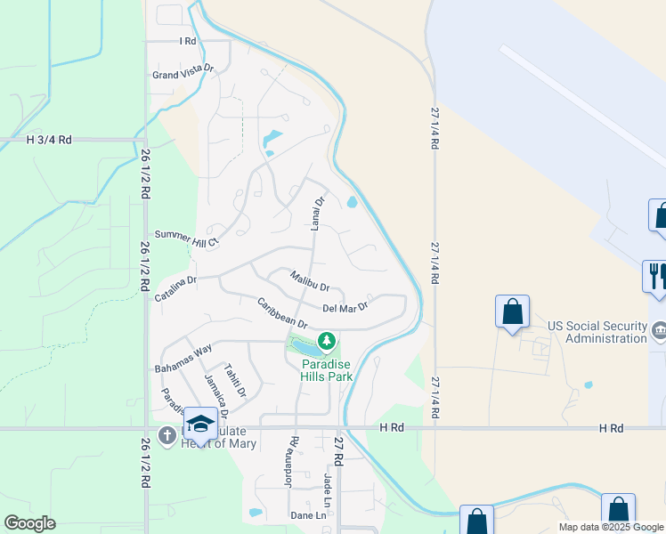 map of restaurants, bars, coffee shops, grocery stores, and more near 2699 Lanai Court in Grand Junction