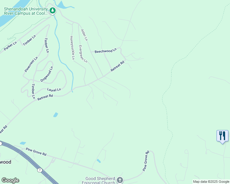 map of restaurants, bars, coffee shops, grocery stores, and more near 940 Retreat Road in Bluemont