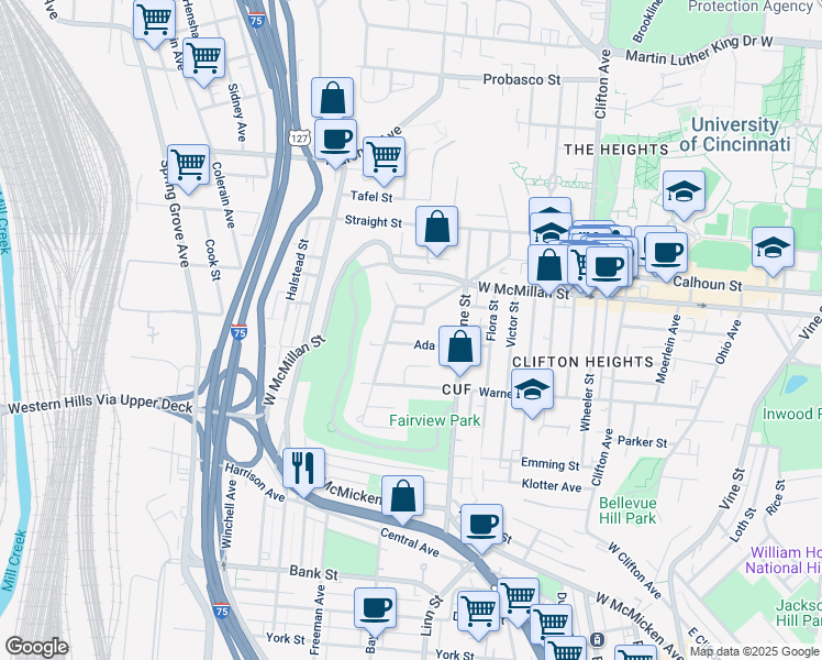 map of restaurants, bars, coffee shops, grocery stores, and more near 2430 Fairview Avenue in Cincinnati