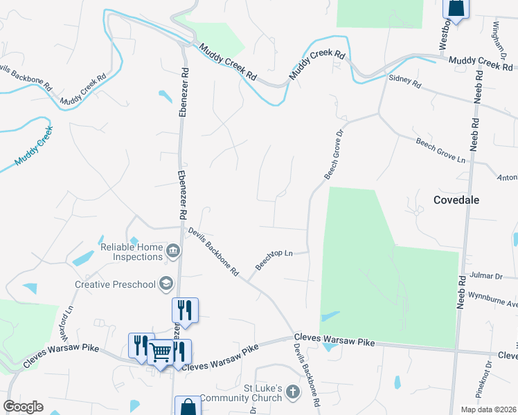 map of restaurants, bars, coffee shops, grocery stores, and more near 1812 Forest View Court in Cincinnati