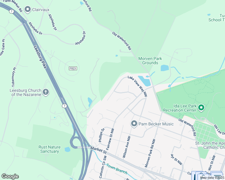 map of restaurants, bars, coffee shops, grocery stores, and more near 341 Lake View Way Northwest in Leesburg