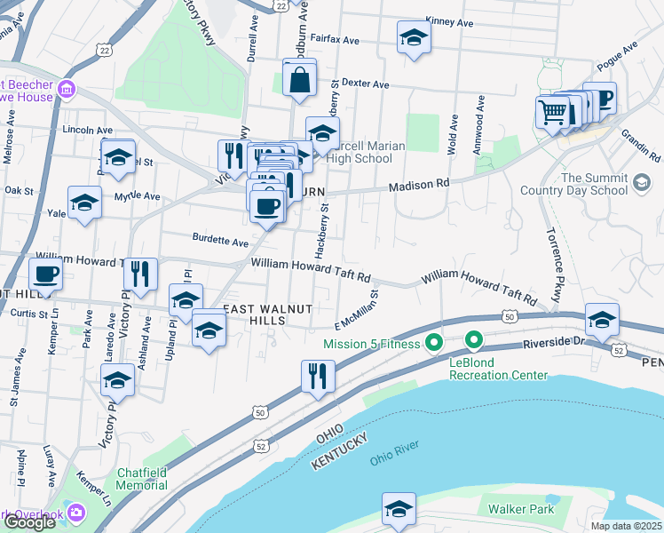 map of restaurants, bars, coffee shops, grocery stores, and more near 2625 Cleinview Avenue in Cincinnati