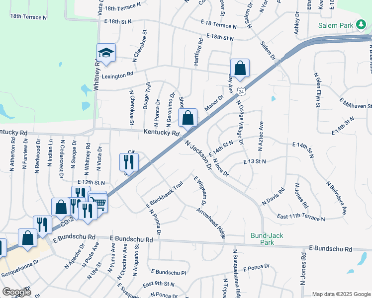 map of restaurants, bars, coffee shops, grocery stores, and more near in Independence