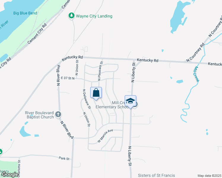 map of restaurants, bars, coffee shops, grocery stores, and more near 3600 North Osage Street in Independence