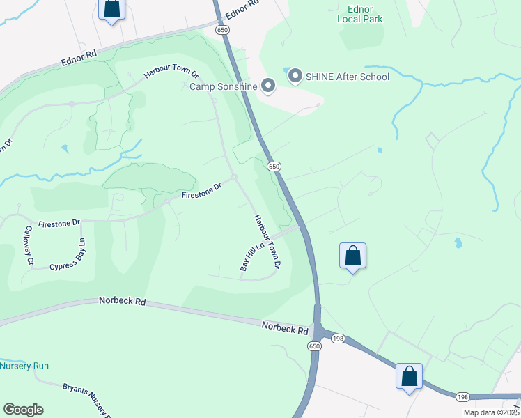 map of restaurants, bars, coffee shops, grocery stores, and more near 16607 Harbour Town Drive in Silver Spring
