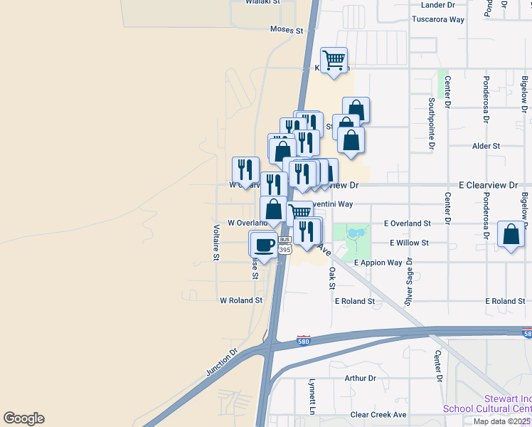 map of restaurants, bars, coffee shops, grocery stores, and more near 4306 South Carson Street in Carson City