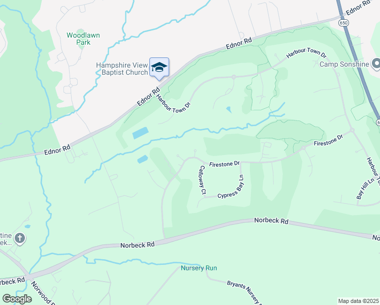 map of restaurants, bars, coffee shops, grocery stores, and more near 430 Firestone Drive in Silver Spring