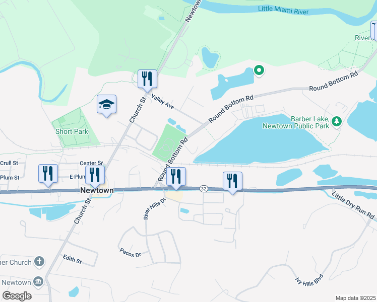 map of restaurants, bars, coffee shops, grocery stores, and more near 3590 Round Bottom Rd in Cincinnati