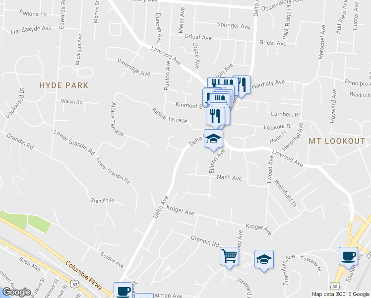 map of restaurants, bars, coffee shops, grocery stores, and more near 3090 Spencer Hill Drive in Cincinnati