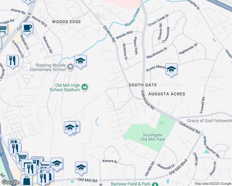 map of restaurants, bars, coffee shops, grocery stores, and more near 8110 Glen Hollow Drive in Glen Burnie