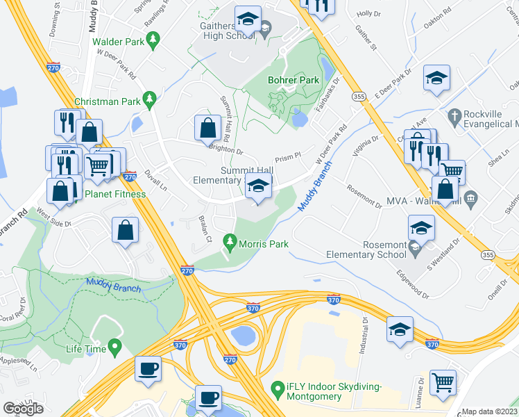 map of restaurants, bars, coffee shops, grocery stores, and more near 101 West Deer Park Road in Gaithersburg
