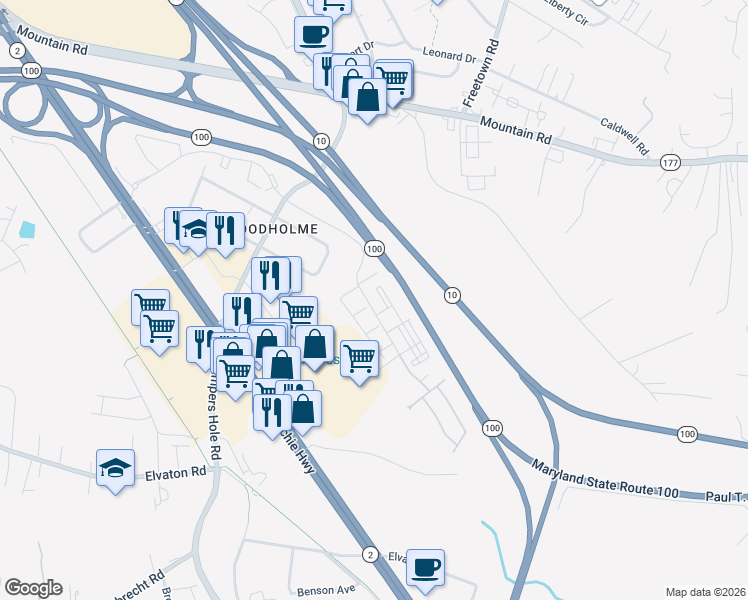 map of restaurants, bars, coffee shops, grocery stores, and more near 8125 Evening Star Drive in Pasadena