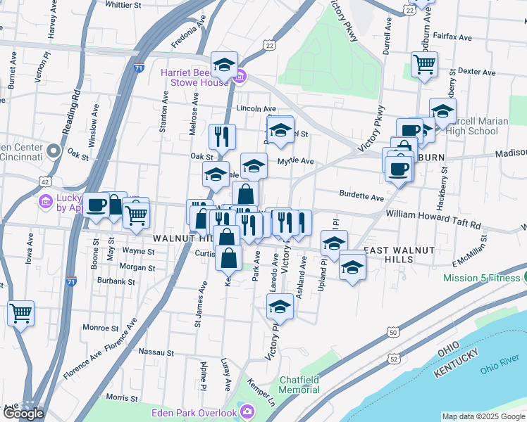 map of restaurants, bars, coffee shops, grocery stores, and more near 2609 Park Avenue in Norwood