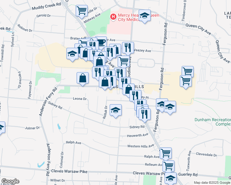 map of restaurants, bars, coffee shops, grocery stores, and more near 5045 Crookshank Road in Cincinnati