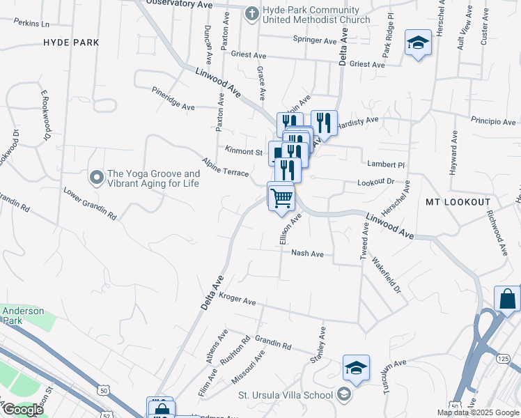 map of restaurants, bars, coffee shops, grocery stores, and more near 804 Delta Avenue in Cincinnati