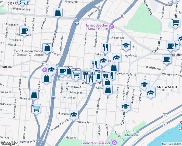 map of restaurants, bars, coffee shops, grocery stores, and more near 2600 Melrose Avenue in Cincinnati