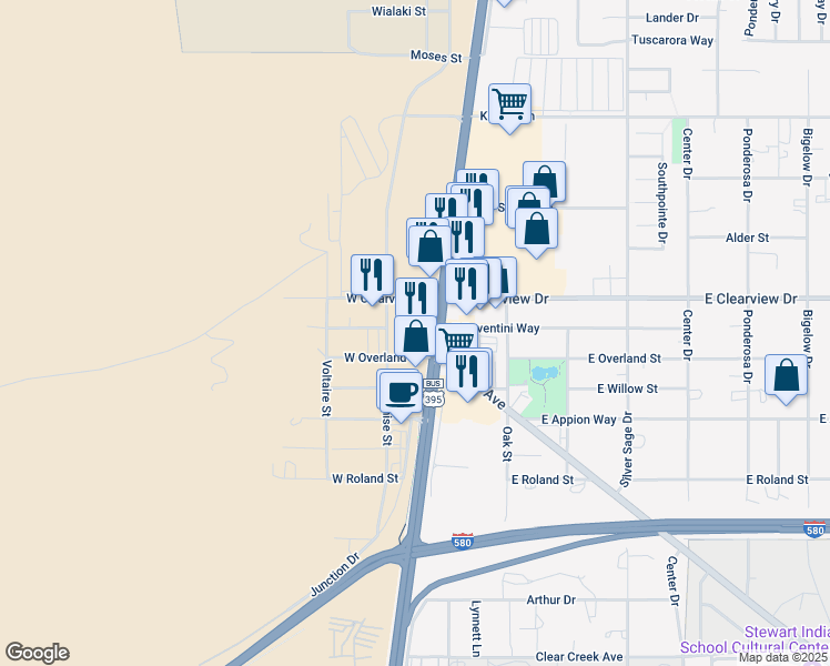map of restaurants, bars, coffee shops, grocery stores, and more near 4306 South Carson Street in Carson City