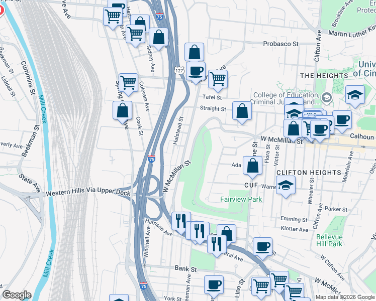 map of restaurants, bars, coffee shops, grocery stores, and more near 2462 West McMicken Avenue in Cincinnati