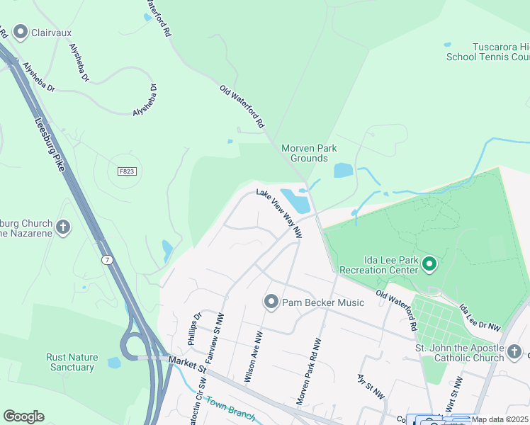 map of restaurants, bars, coffee shops, grocery stores, and more near 205 Paddock Court Northwest in Leesburg