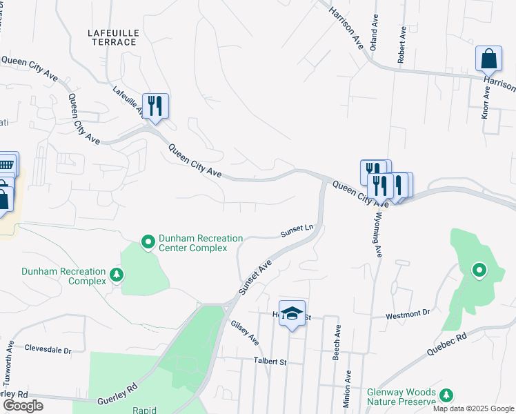 map of restaurants, bars, coffee shops, grocery stores, and more near 2401 Oaktree Place in Cincinnati