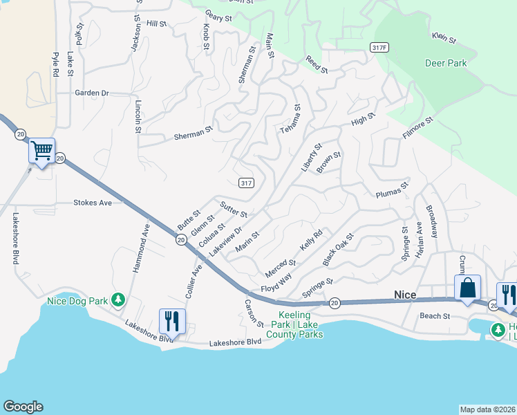 map of restaurants, bars, coffee shops, grocery stores, and more near 2923 Lakeview Drive in Nice