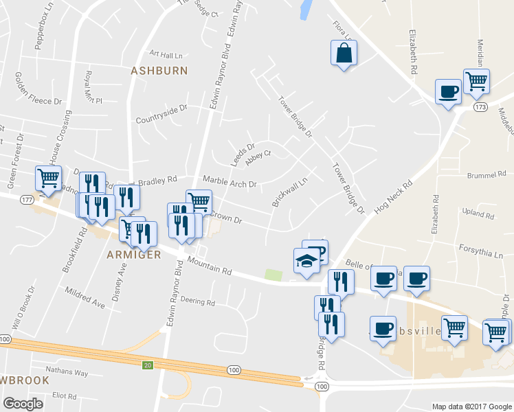 map of restaurants, bars, coffee shops, grocery stores, and more near 3452 Brookhaven Road in Pasadena