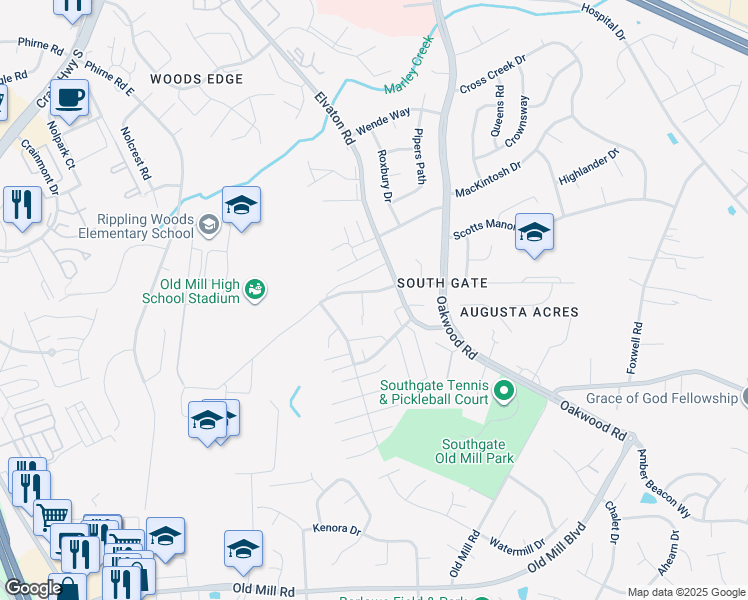 map of restaurants, bars, coffee shops, grocery stores, and more near 411 Shetlands Lane in Glen Burnie