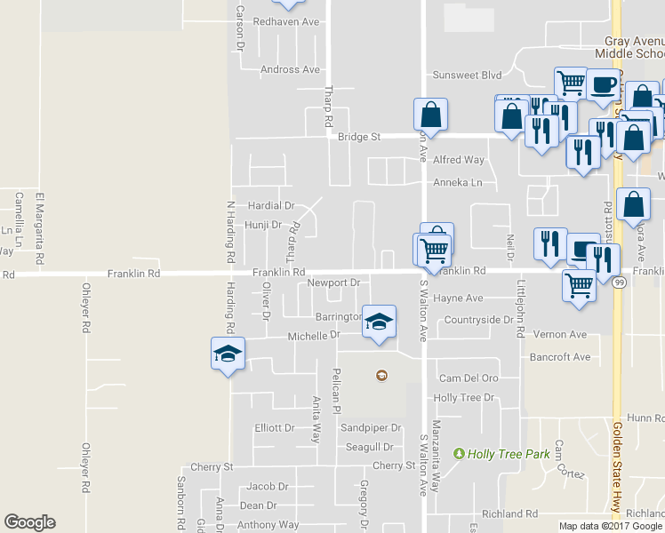 map of restaurants, bars, coffee shops, grocery stores, and more near 1781 Franklin Rd in Yuba City