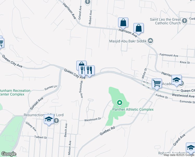 map of restaurants, bars, coffee shops, grocery stores, and more near 2145 Queen City Avenue in Cincinnati