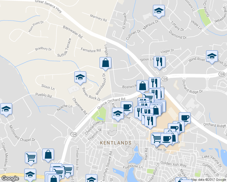 map of restaurants, bars, coffee shops, grocery stores, and more near 101 Longpoint Way in Gaithersburg