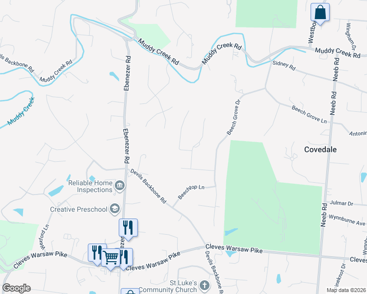 map of restaurants, bars, coffee shops, grocery stores, and more near 1812 Forest View Court in Cincinnati